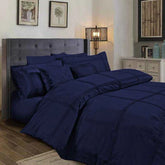 3 Pcs Box Pleated Duvet Set - Navy Blue